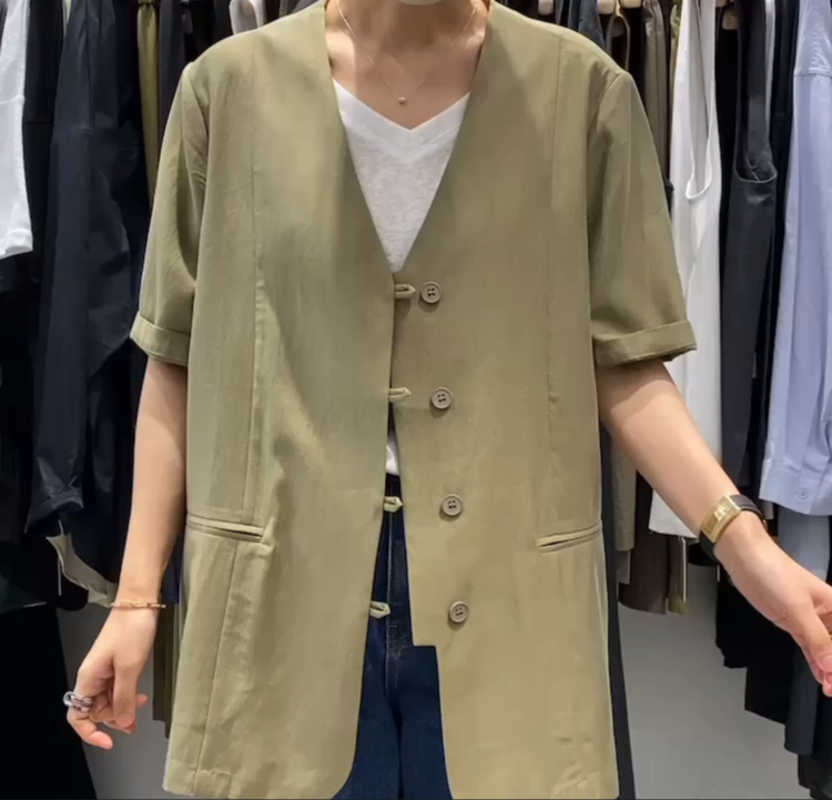 [self] simple solid color buckle suit 7085# zyh