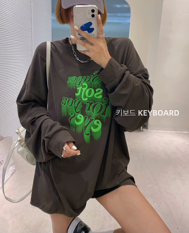 [keyboard] Korean versatile letter printed long sleeve T-shirt ys1-a-8918# LSL