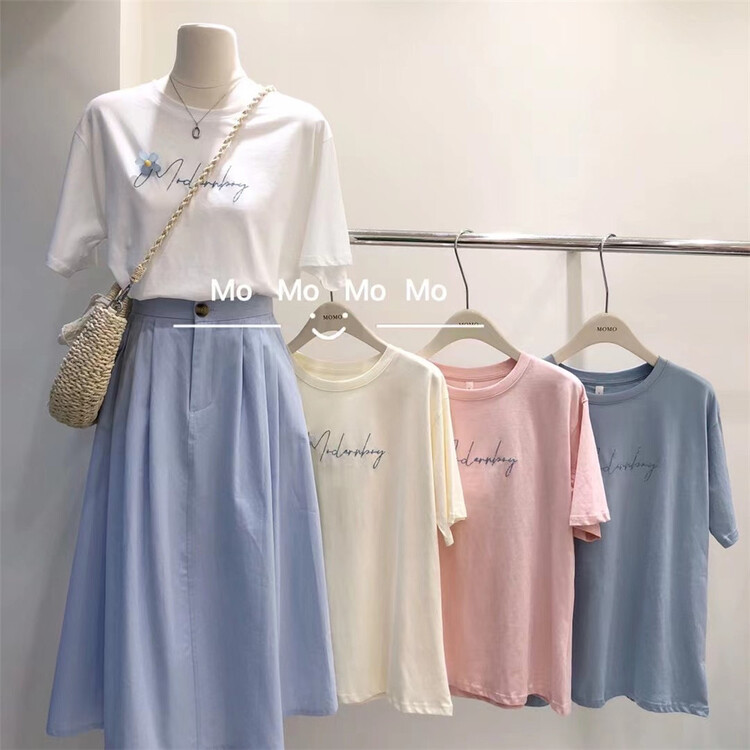 New in early summer! [Momo] Korean casual letter short sleeve T-shirt 3868# HBx