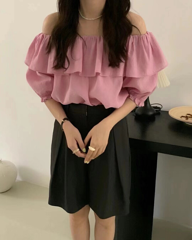 New in early summer! [lovely] sweet temperament one shoulder shirt s1329# HBx