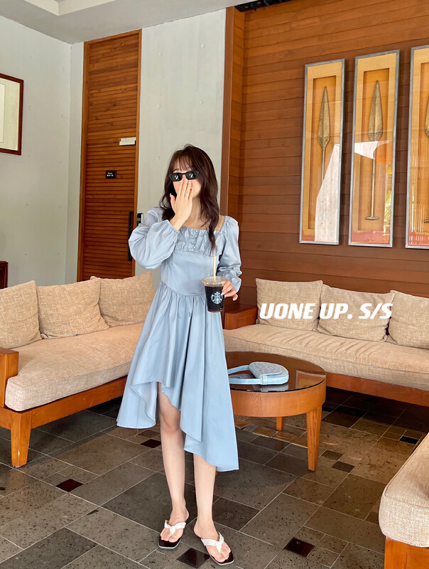 New year in early spring! [uone] design sense irregular hem thin dress 98204# LSL