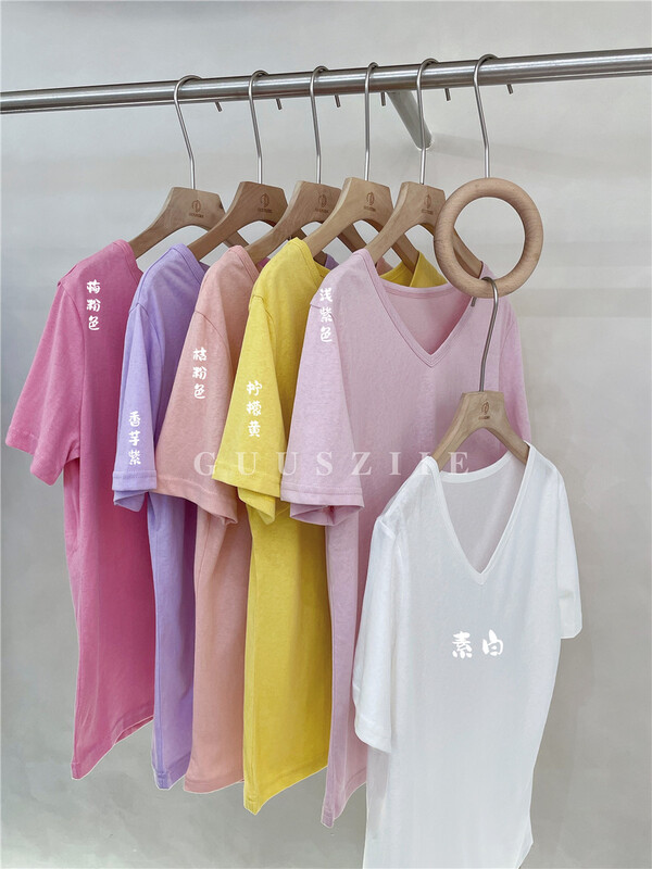 [Gu Shi] basic versatile V-neck solid short sleeve T-shirt ys1-60055# hjy