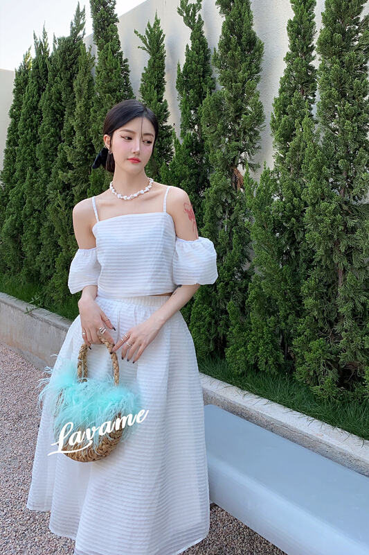 New in early summer! [lavame] French short shoulder strap + high waist skirt suit 7781# zxx