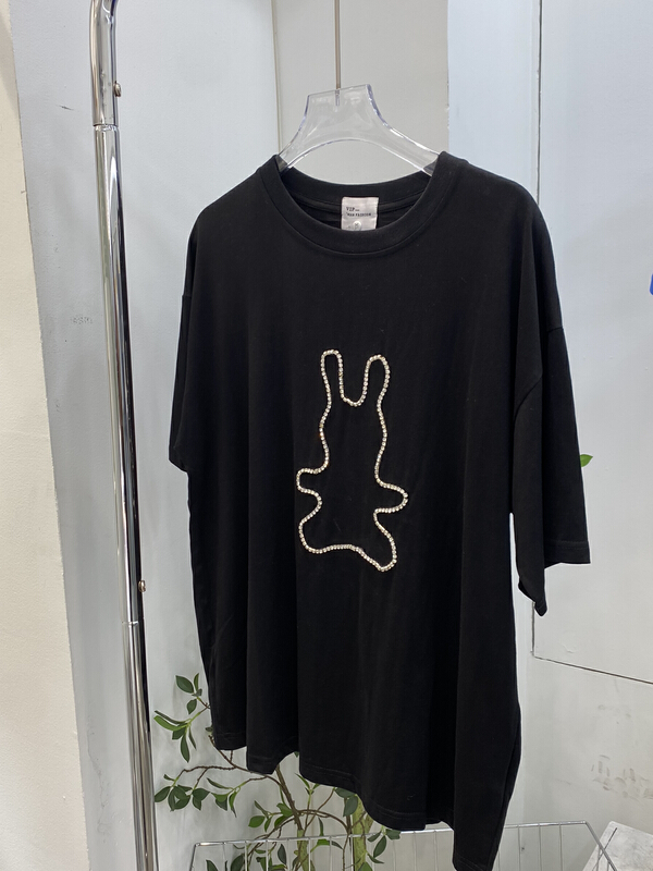 New in early summer! [vipman] simple casual loose Bunny print short sleeve T-shirt v-9916# ZZL