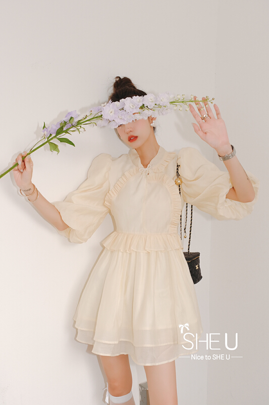 Original price 146.51! [she u] national style middle sleeve sweet dress s58631# cqw