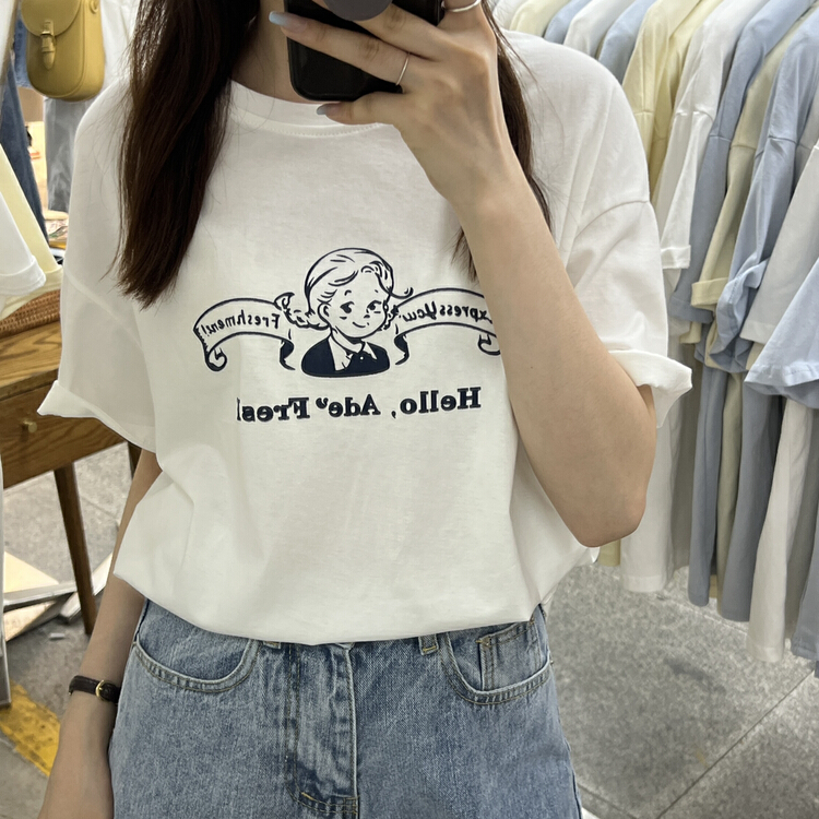 [Li Bai] versatile simple round neck short sleeve T-shirt 2826-3# ll