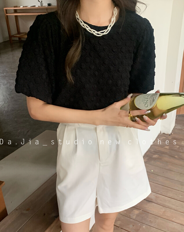 goods in stock! New in early summer! [Dajia] Korean small bubble sleeve three-dimensional pattern top small shirt 22280# CLS