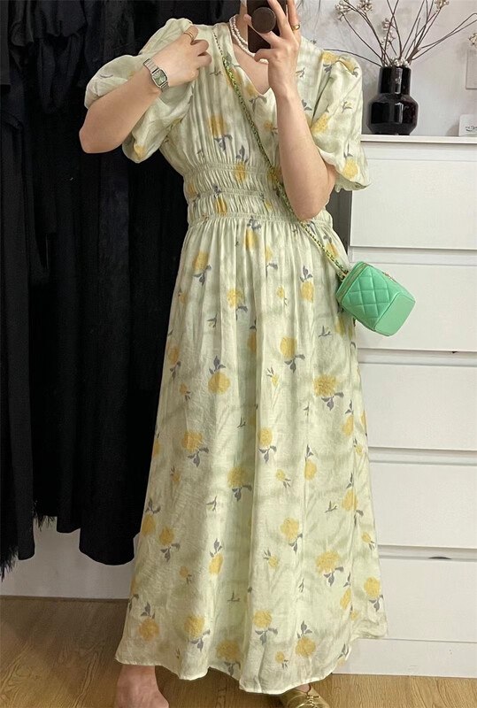 [Sumi] French print waist dress 22572# zjy