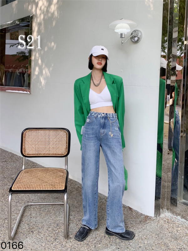 [CC] single button versatile waist letter jeans (with detachable chain) 0166# CJJ