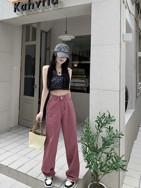 [timely rain] Han Feng ins design, high waist, thin, loose and versatile wide leg jeans 72931# WPL