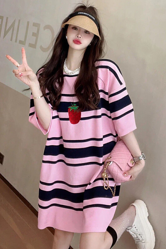 [y.jia Yijia] sweet round neck striped strawberry dress ys1-218# PCZ