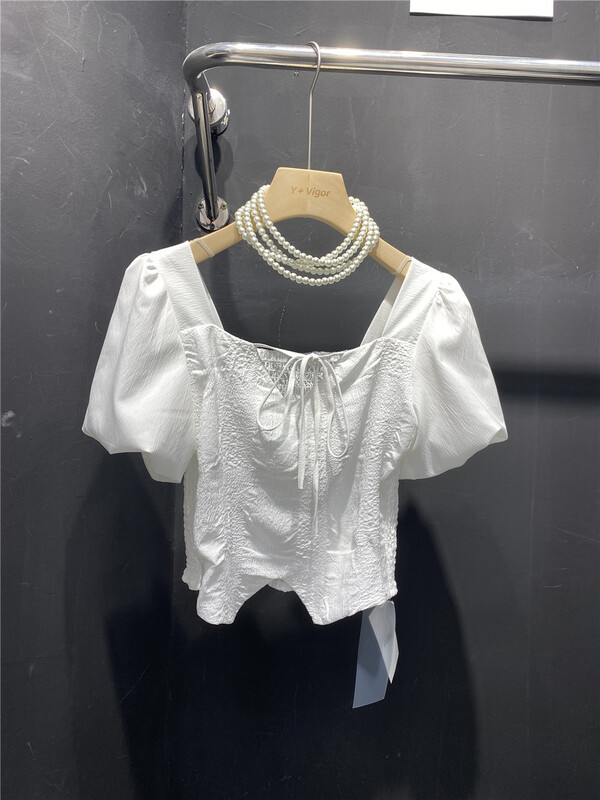 [y + vigor] French style short lace up blouse 1116# WPL
