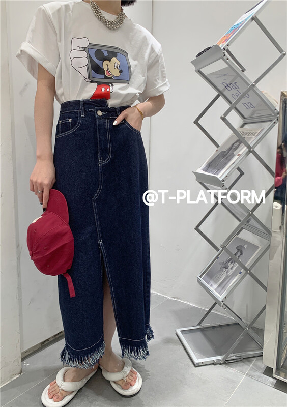 New in early summer! [t-platform] Korean split tassel denim skirt 8256-1# zxx