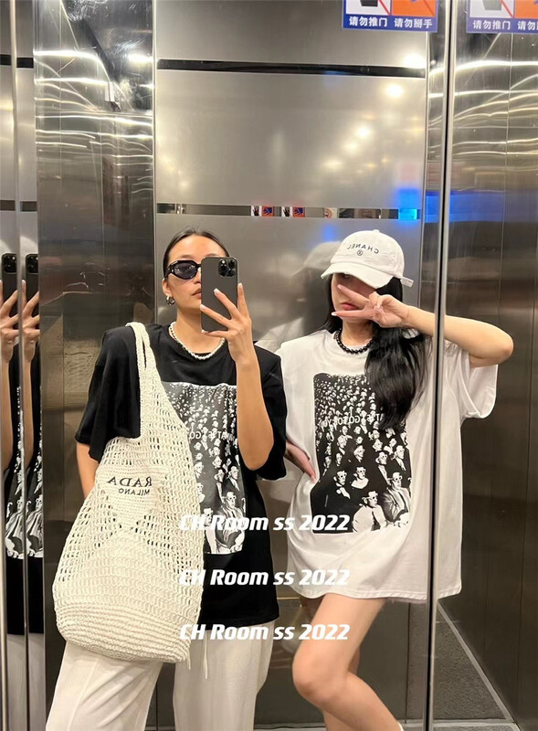[ch room] Figure print loose short sleeve T-shirt 8736# ozq