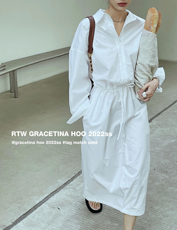 Original price 123.95! New year in early spring! [gracetina Hoo] Korean style versatile simple slim shirt dress ly583# zxl