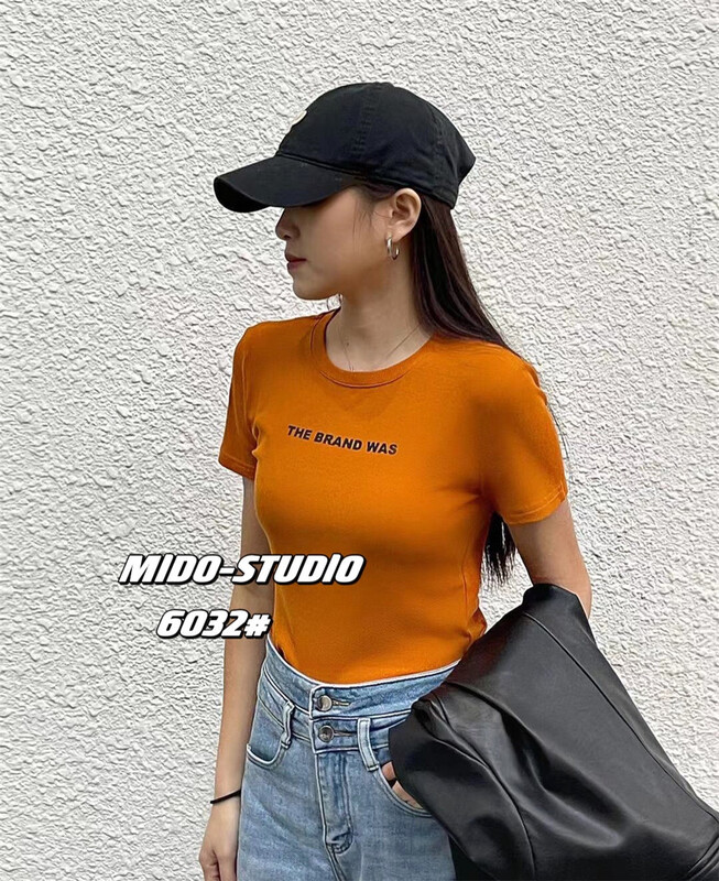 New year in early spring! [Mido] Korean fashion letter printing slim fitting short sleeve T-shirt 6032# LSL