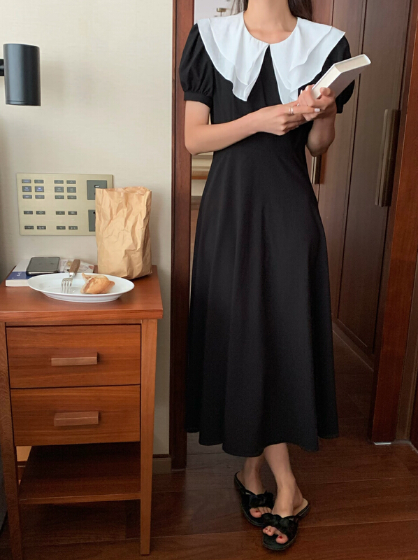 [vis type] temperament double layer yarn collar French dress ys1-9290# hjy