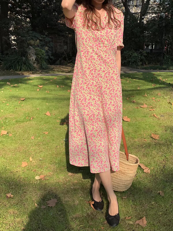 New in early summer! [the nice] Korean V-neck soft floral dress a6073# hjy