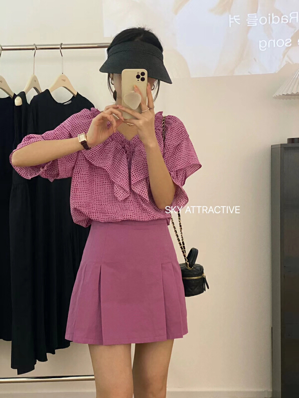 [sky] Korean style style wave dot ruffled shirt 19283# HBx
