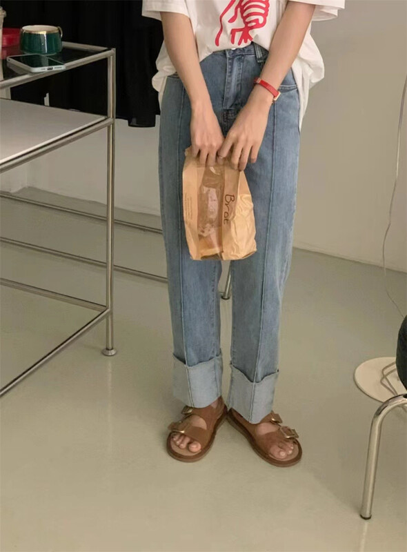 [buyer Yan Xuan youu] Korean loose straight leg crimped jeans n0008# Cl