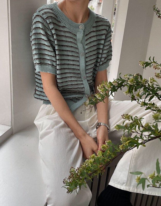 [soul] striped single breasted fashion sweater at18182222xm# CLS