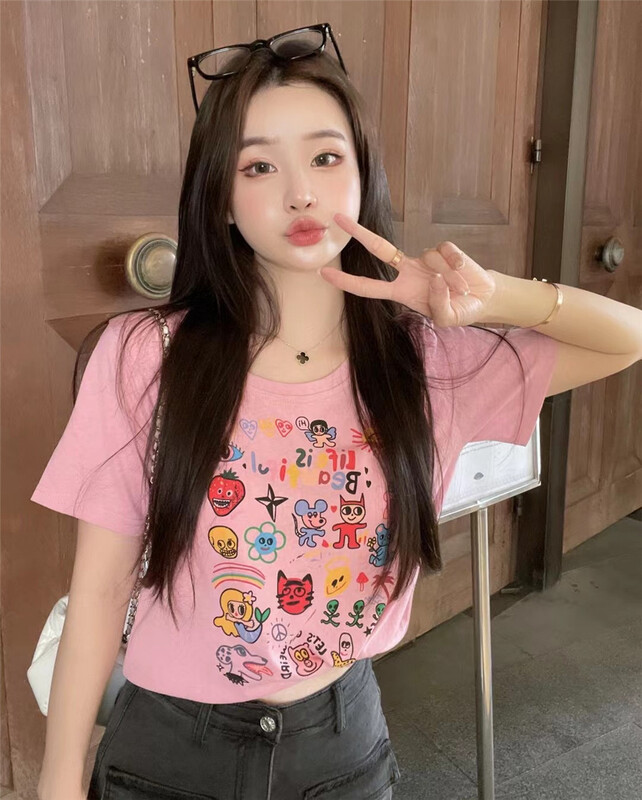[koumiya] cartoon all over print loose short sleeve T-shirt 6650# PCZ
