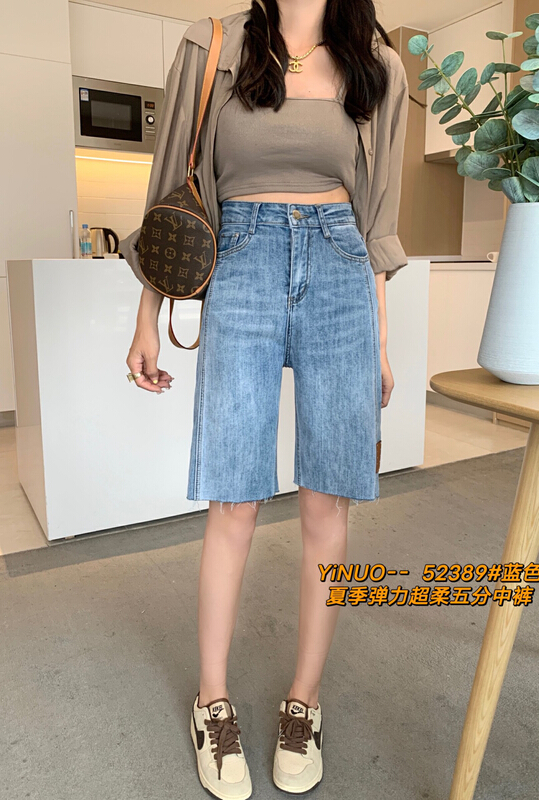 [Yinuo Yinuo denim] Korean elastic five point denim shorts 5239# zjy