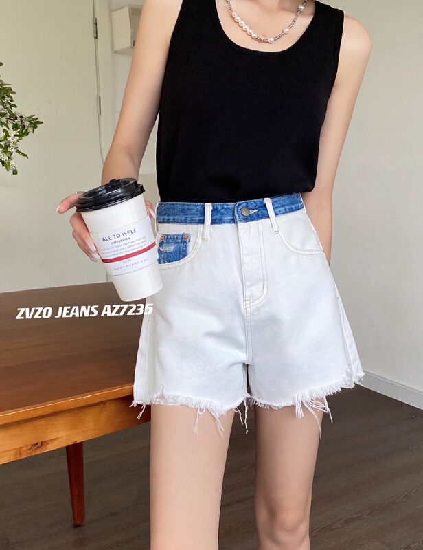 [zvzo] Korean color contrast design loose denim shorts az7235# CLS