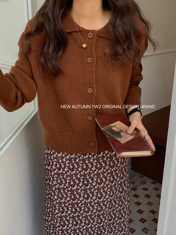 [TW2] Korean version simple and versatile solid color Lapel knit cardigan 8820# HBx