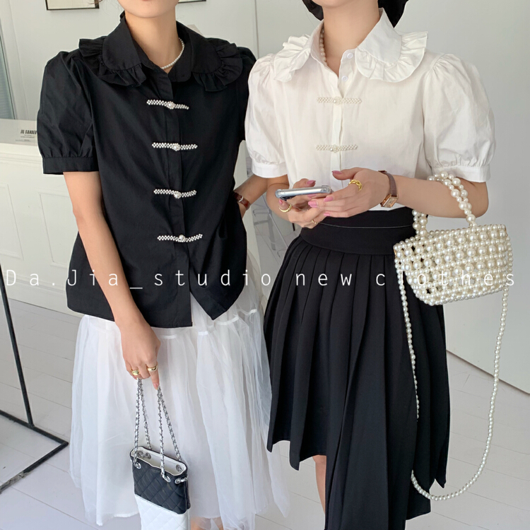 [Dajia] pearl button doll collar bubble sleeve shirt 22290# CLS