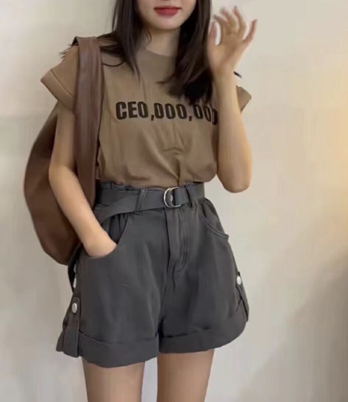 [OIT] Korean simple casual Wide Leg Denim Shorts (with belt) ys1-9130# HBx