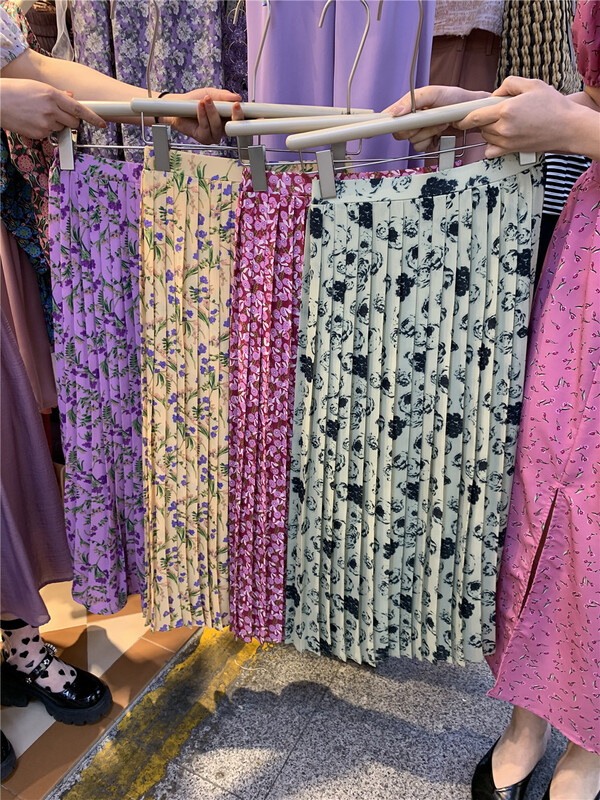 goods in stock! New in early summer! [again] lady style floral medium length pleated skirt 6177-1# PCZ
