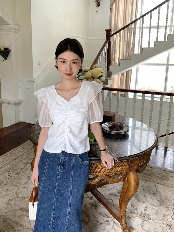 goods in stock! New in early summer! [aixili aisili] fashion temperament splicing versatile small shirt 6259-1# WPL