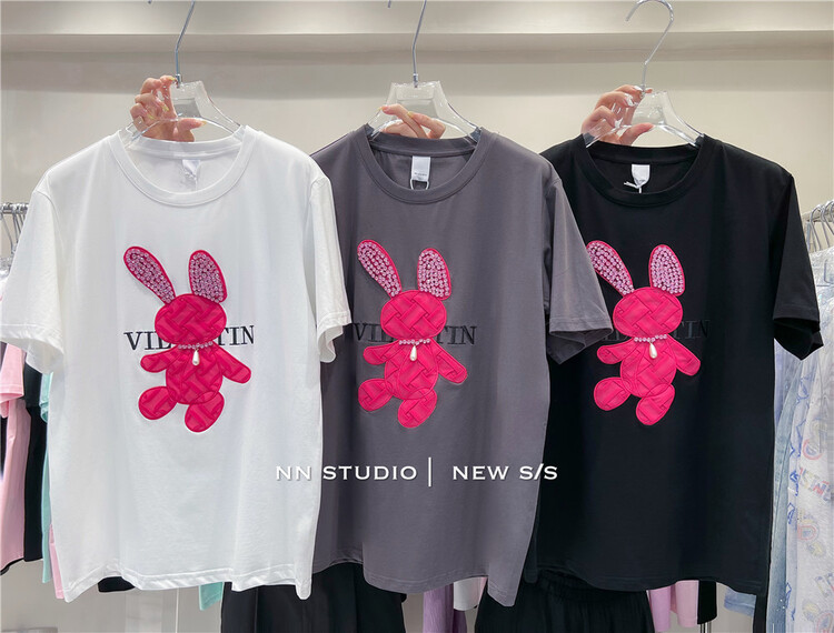 [NN] loose and versatile stickers Bunny short sleeve T-shirt 8637# XYY