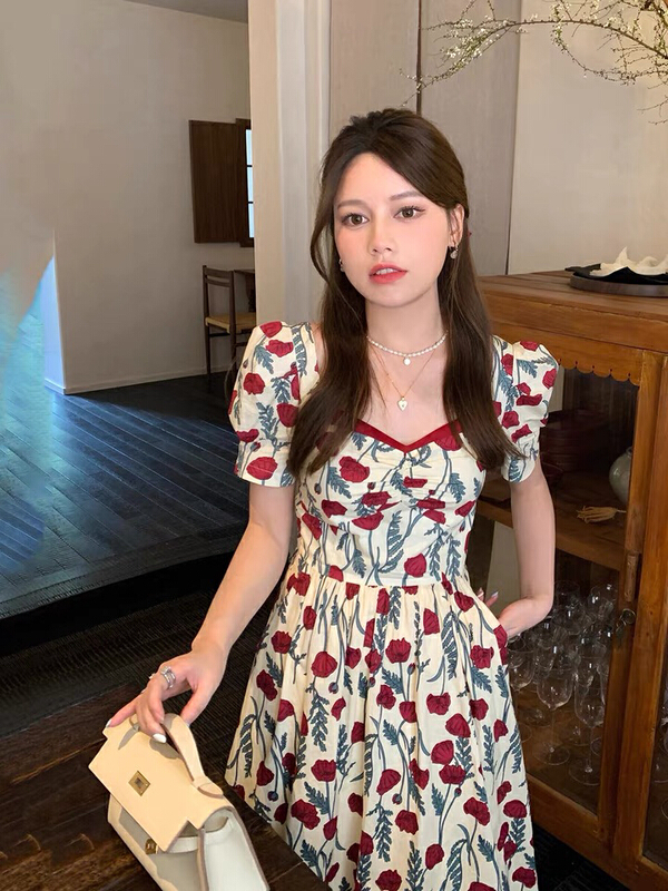 New in early summer! [w design] French Vintage Rose Print Dress 12531# WPL