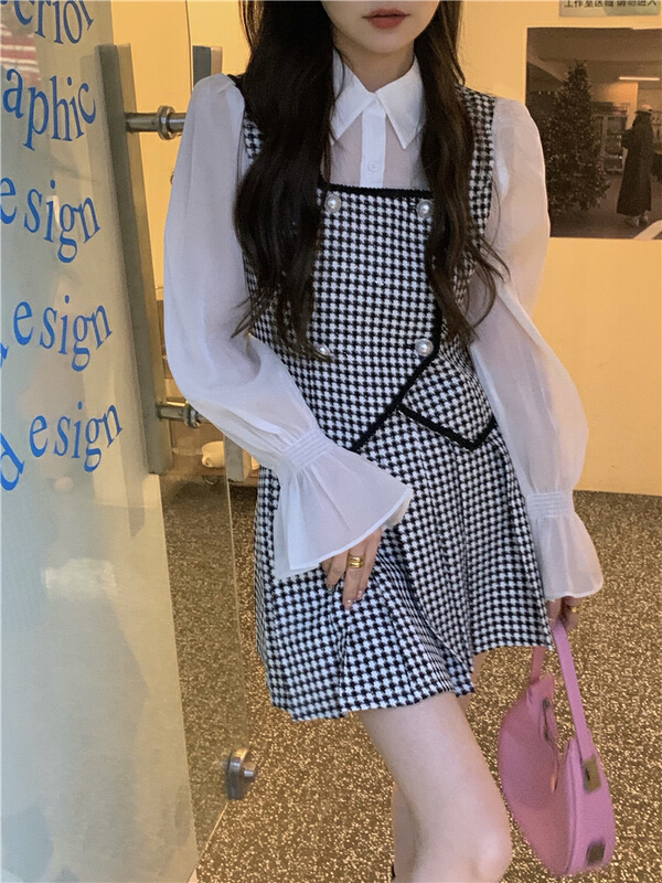 goods in stock! New year in early spring! [timely rain] Han Feng ins sweet temperament small fragrance skirt f076# jhy