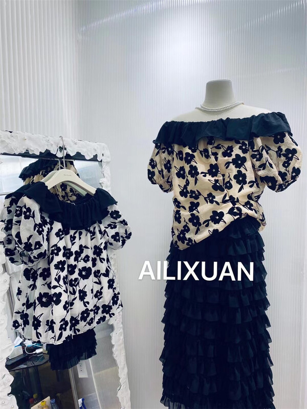 [alixuan] broken flower pleated one shoulder shirt 6237# zxx