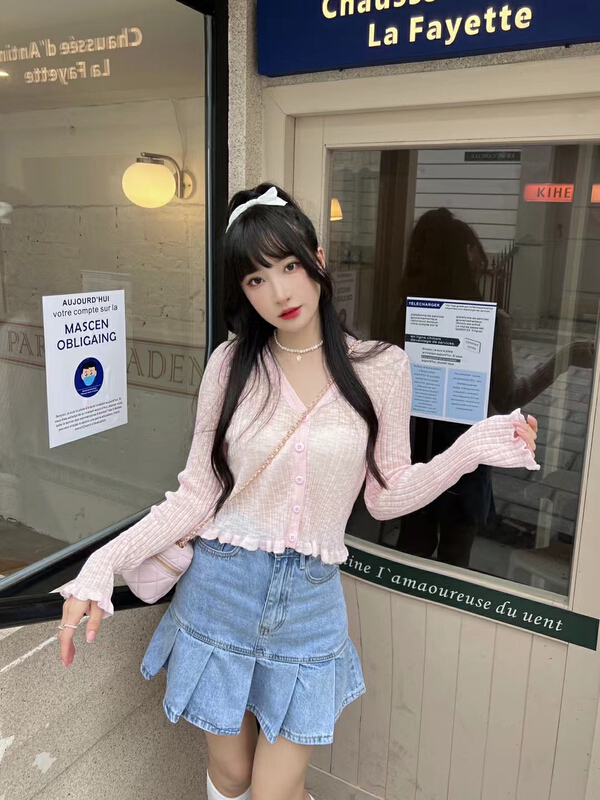 [CXI] sunscreen versatile fungus lace knit cardigan 1623# WPL