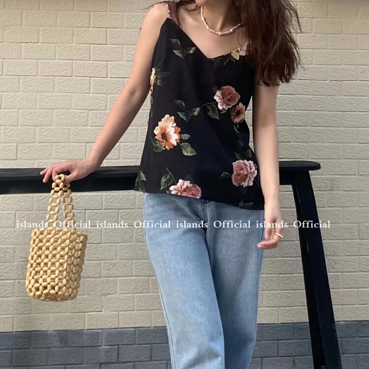 [islands. Island] Vintage flower small suspender vest 6026# L