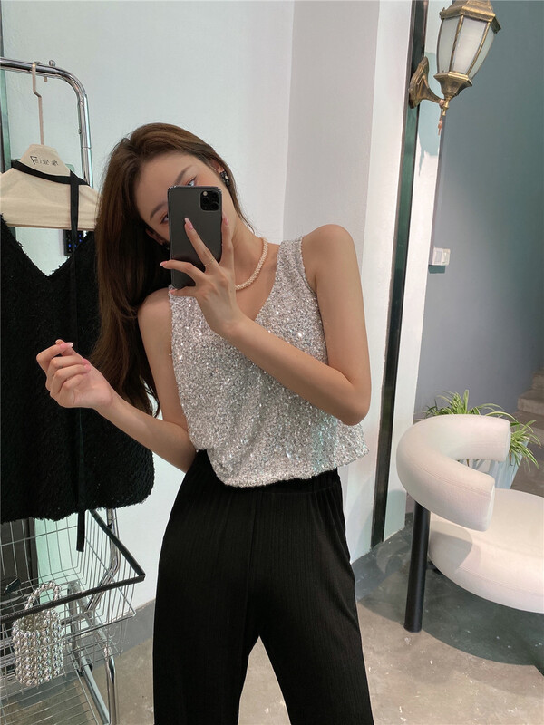 [modern 197] V-neck comfortable Sequin vest / suspender (vest only) 5613# hyy