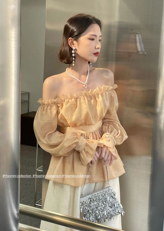 goods in stock! New year in early spring! [yoomini] off shoulder temperament waist fairy shirt c12361\jhy
