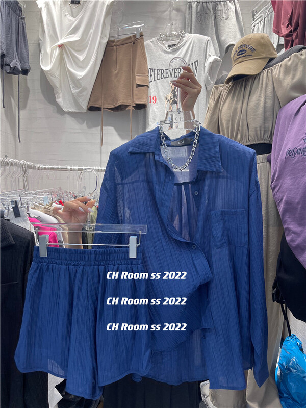 [ch room] solid color sunscreen shirt + casual Shorts Set 8738# ozq