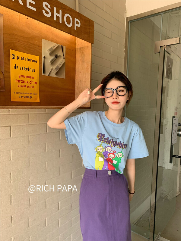 New in early summer! [rich Papa] Korean antenna baby print short sleeve T-shirt t264# zxx