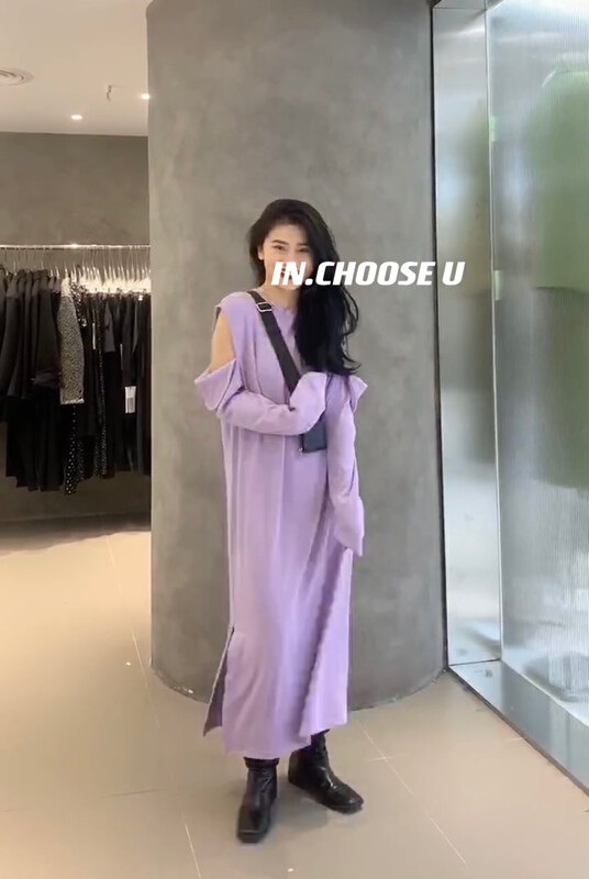 早春上新!【IN.CHOOSE U】長款露肩T裙連衣裙  69230#  ZXL