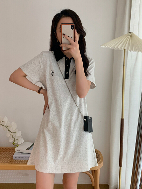 goods in stock! New in early summer! [victory. 2] Korean polo collar color matching dress b116# WPL