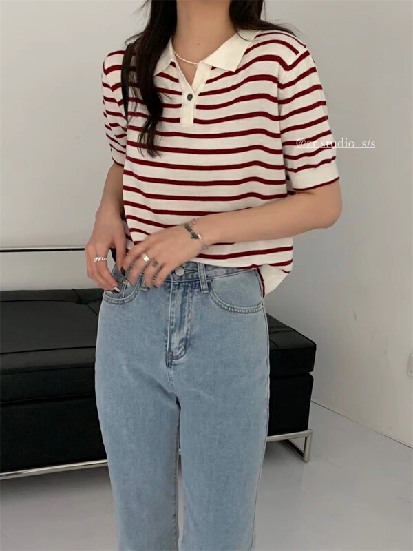 goods in stock! New year in early spring! [Zr] simple stripe versatile short sleeve T-shirt 8822# XYY