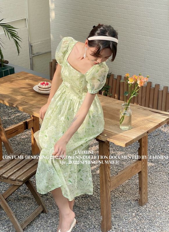 [tabmini] lady square neck floral dress x19345# WPL