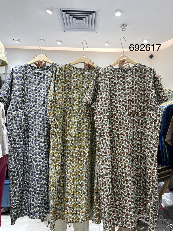 [twenty printed wood] vintage fashion elegant printed loose short sleeved dress 692617# L