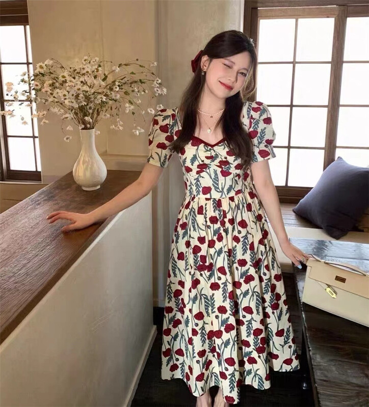 New in early summer! [clothing] French Vintage Rose waist dress 819# PCZ