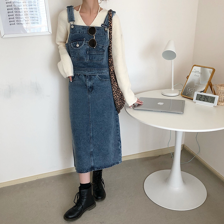 New year in early spring! [timely rain] Korean chic retro versatile high waist slim loose A-line denim skirt af216# YYW